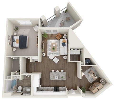 Floor plan for 1 bed, 1 bath, 1056 sqft